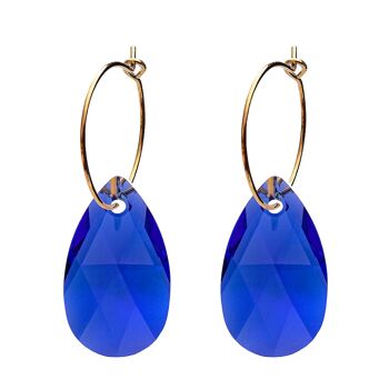 Boucles d'oreilles pendantes larges avec anneau, cristal 22 mm - or - Majestic Blue 1