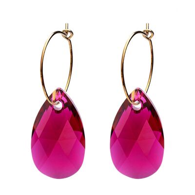 Large drops of drop earrings with a circle, 22mm crystal - gold - Ruby