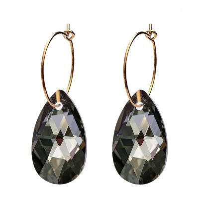 Large drops of drop earrings with a circle, 22mm crystal - gold - Silvernight