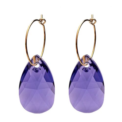 Large drops of drop earrings with ring, 22mm crystal - gold - tanzanite