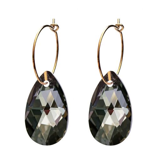 Large drop earrings with ring, 22mm crystal - silver - Silvernight
