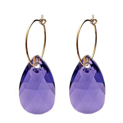 Large drop earrings with ring, 22mm crystal - silver - tanzanite