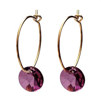 Boucles d'oreilles mini-anneaux, cristal 8mm - or - améthyste 1