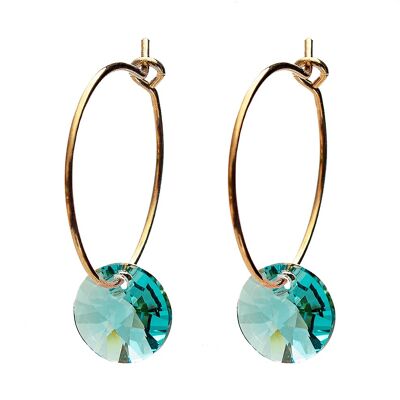 Mini -ring earrings, 8mm crystal - gold - Aquamarine