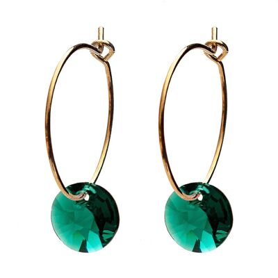 Mini -ring earrings, 8mm crystal - gold - emerald