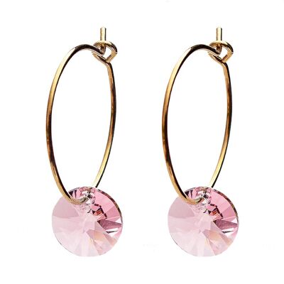 Pendientes mini -aro, cristal 8mm - oro - rosa claro