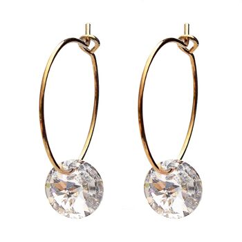 Boucles d'oreilles mini-anneaux, cristal 8mm - argent - cristal 1