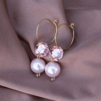 Boucles d'oreilles cercle avec perles et cristaux, perle 10mm - argent - émeraude / tahiti 3