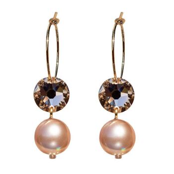Boucles d'oreilles cercle avec perles et cristaux, perle 10mm - doré - Golden Shadow / Amande 1