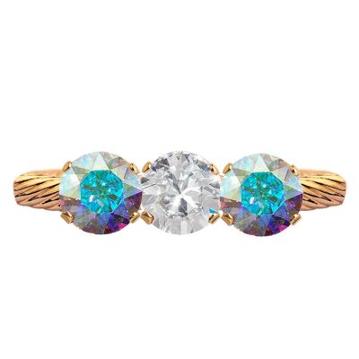 Ring mit drei Kristallen, runder 5 mm Kristall - Gold - Kristall / Aurora Borale