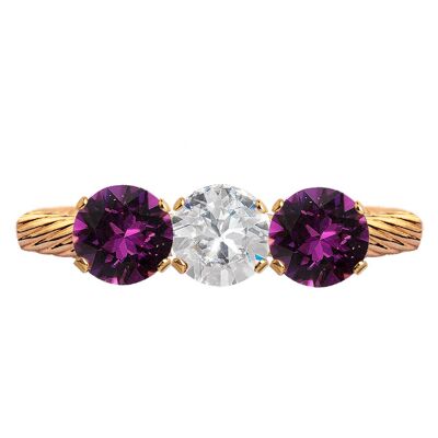 Drei-Kristall-Ring, runder 5-mm-Kristall - Gold - Kristall / Amethyst