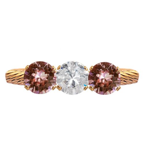 Three crystal ring, round 5mm crystal - gold - Crystal / Blush Rose