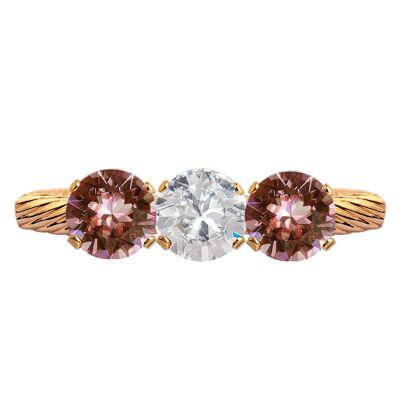 Three crystal ring, round 5mm crystal - gold - Crystal / Blush Rose