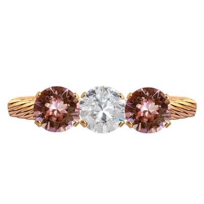 Drei-Kristall-Ring, runder 5-mm-Kristall - Silber - Kristall / Blush Rose