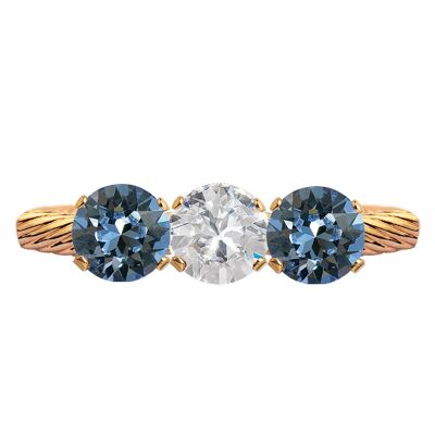 Drei-Kristall-Ring, runder 5-mm-Kristall - Gold - Kristall / Denim