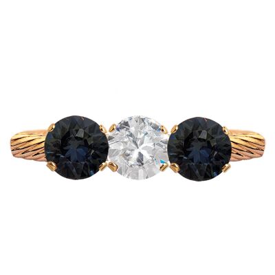 Three crystal ring, round 5mm crystal - gold - crystal / graphite