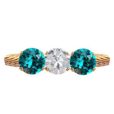 Three crystal ring, round 5mm crystal - gold - crystal / indicolite