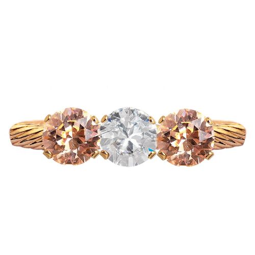 Three crystal ring, round 5mm crystal - gold - Crystal / Light Peach