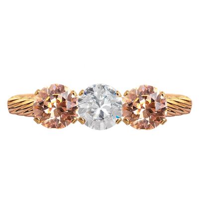 Three crystal ring, round 5mm crystal - gold - Crystal / Light Peach