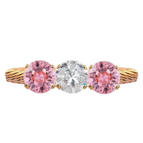 Three crystal ring, round 5mm crystal - gold - Crystal / Light Rose