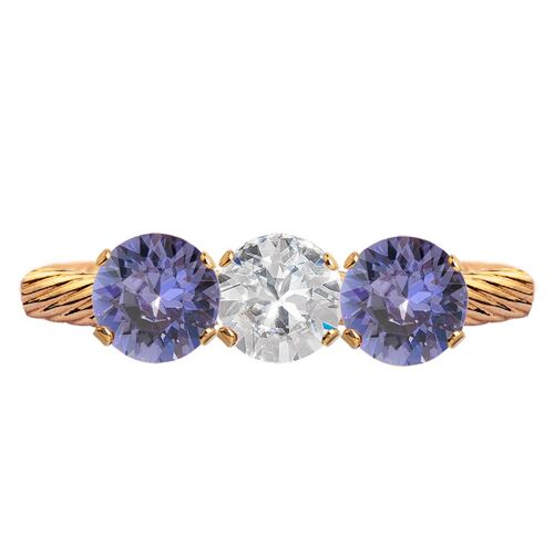 Three crystal ring, round 5mm crystal - gold - crystal / tanzanite