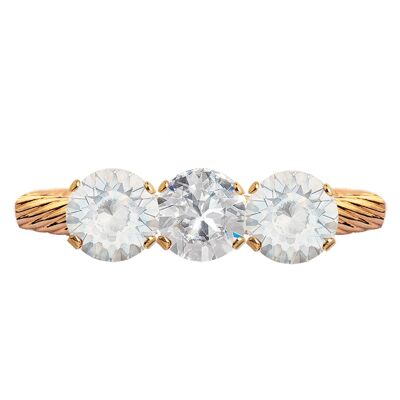 Ring mit drei Kristallen, runder 5 mm Kristall - Silber - Kristall / weißer Opal