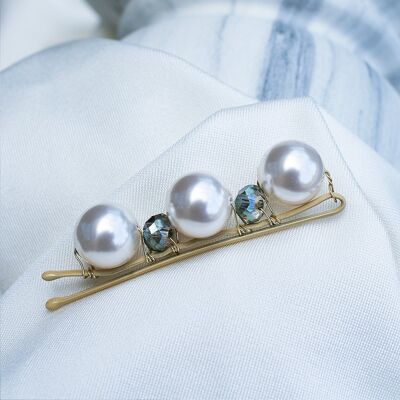 Big Hair Clip with Pearls - White
