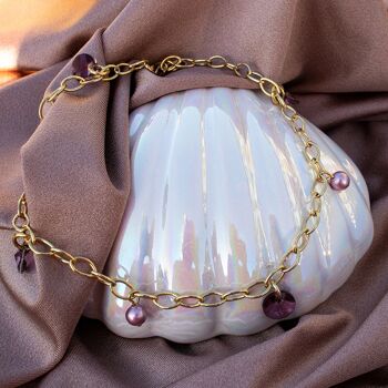 Chaîne de pied avec cristaux et perles - argent - aurore boréale 2