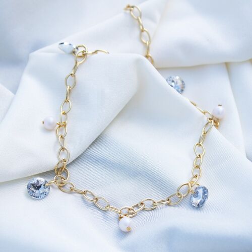 Leg chain with crystals and pearls - gold - Crystal