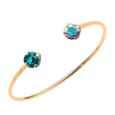 Pulsera de dos cristales, cristales de 8 mm - oro - Blue Zircon / Aurore Boreale