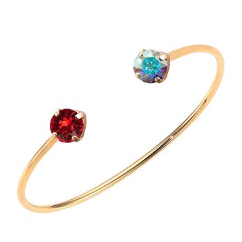 Bracelet deux cristaux, cristaux 8mm - or - Scarlet / Aurore Boreale 1