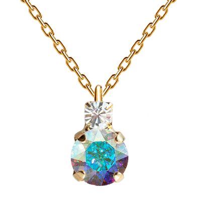 Two crystal necklace, 8mm crystal - gold - aurore borale