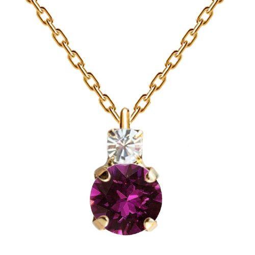 Two crystal necklace, 8mm crystal - gold - amethyst