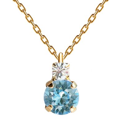 Two crystal necklace, 8mm crystal - gold - Aquamarine