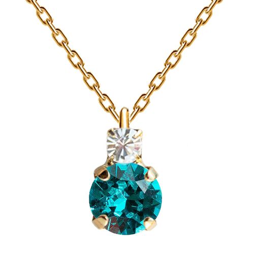 Two crystal necklace, 8mm crystal - gold - Blue Zircon