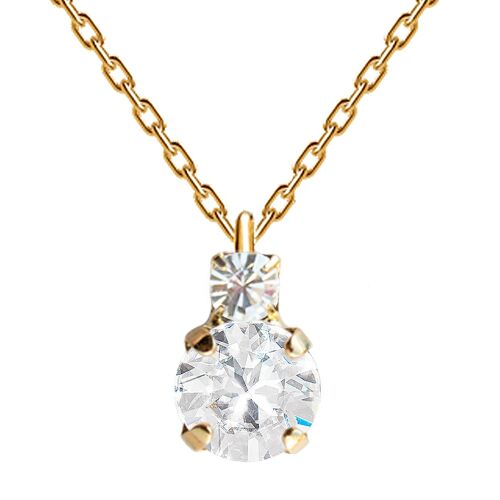 Two crystal necklace, 8mm crystal - gold - crystal