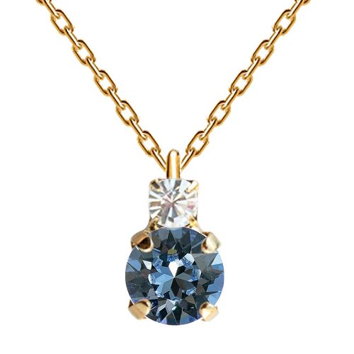 Two crystal necklace, 8mm crystal - gold - denim Blue
