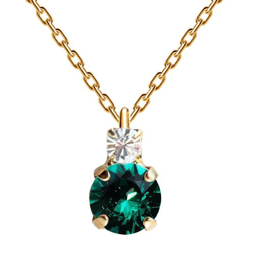 Two crystal necklace, 8mm crystal - gold - emerald