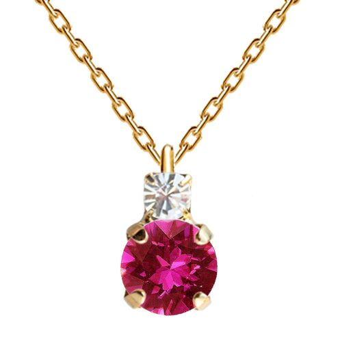 Two crystal necklace, 8mm crystal - gold - fuchsia