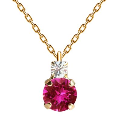 Collier deux cristaux, cristal 8mm - or - fuchsia