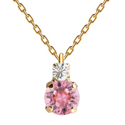 Two crystal necklace, 8mm crystal - gold - Light Rose