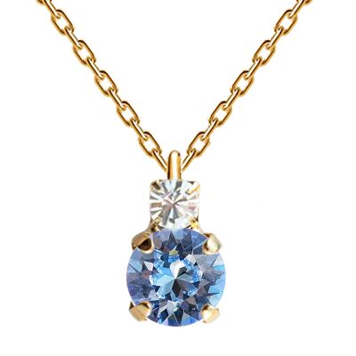 Two crystal necklace, 8mm crystal - gold - Light saphire