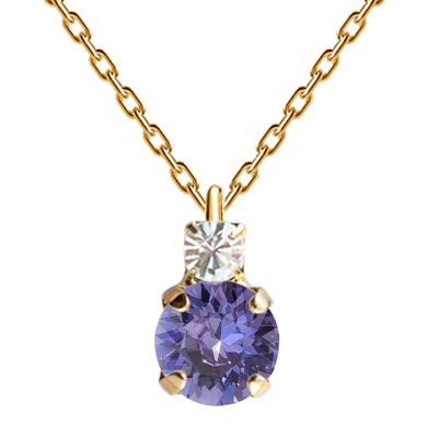Two crystal necklace, 8mm crystal - silver - tanzanite