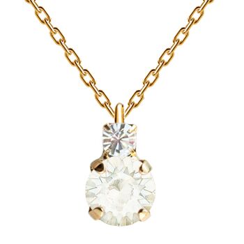 Collier deux cristaux, cristal 8mm - or - Opale blanche 1