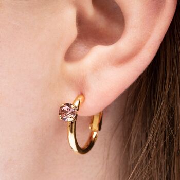Boucles d'oreilles cercle, cristal 5mm - argent - vieux rose 3