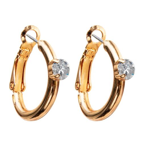 Circle earrings, 5mm crystal - gold - crystal