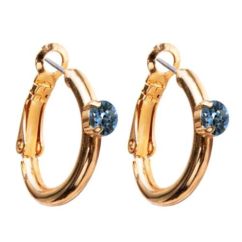 Circle earrings, 5mm crystal - gold - Denim Blue