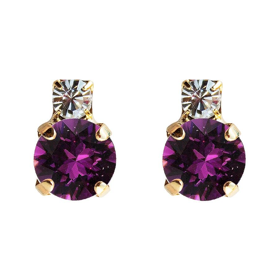 Ohrringe aus zwei Kristallen, 8 mm Kristall - Gold - Amethyst