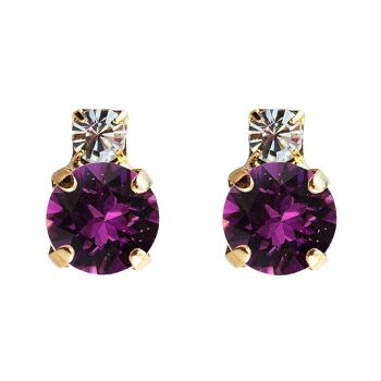 Boucles d'oreilles deux cristaux, cristal 8mm - or - améthyste 1