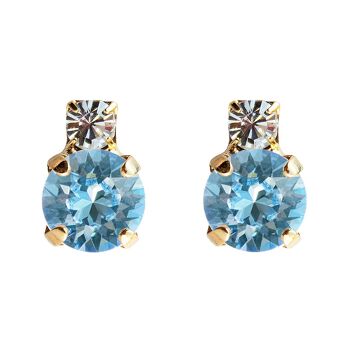 Boucles d'oreilles deux cristaux, cristal 8mm - or - Aigue-marine 1